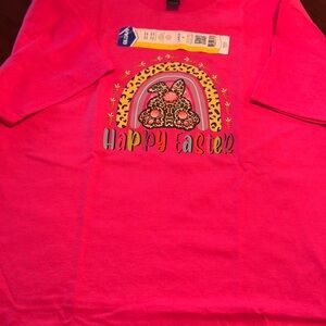 Gildan Hot Pink Short Sleeve Tee with Easter Bunny Graphic